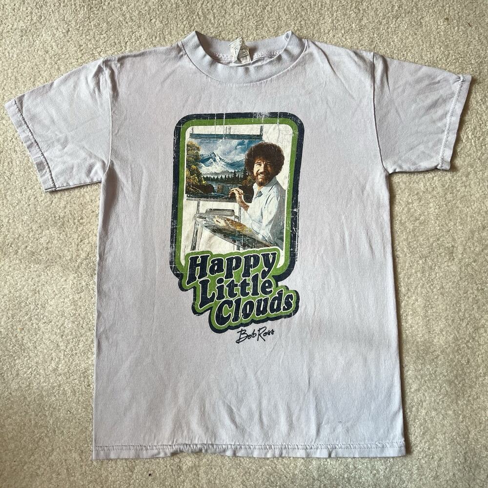 Vintage Bob Ross Happy Little Clouds T Shirt Purple Small Graphic Artist Alstyle